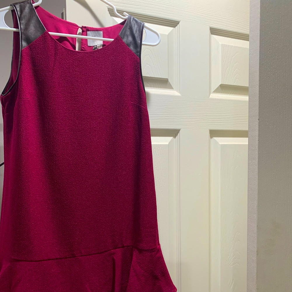 Burgundy Dress with brown leather accents